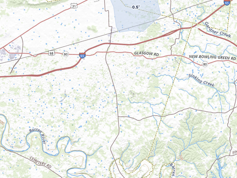 NEXRAD radar-signature map of the hail over Smiths Grove, KY