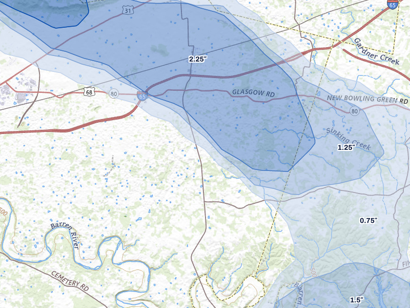 NEXRAD radar-signature map of the hail storm over Smiths Grove, KY on Jul 11, 2026