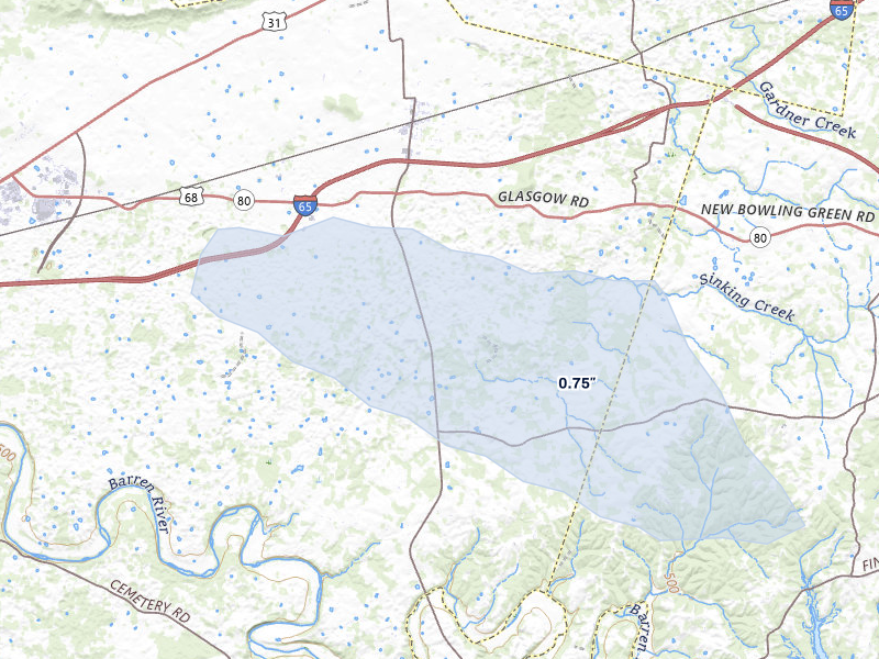 NEXRAD radar-signature map of the hail over Smiths Grove, KY