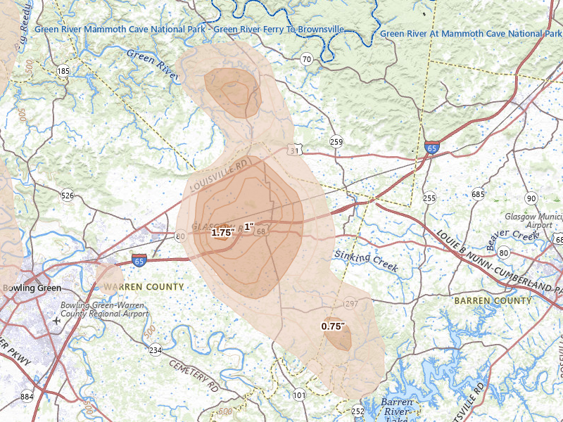 Radar-estimated hail-size map of the storm over Smiths Grove, KY