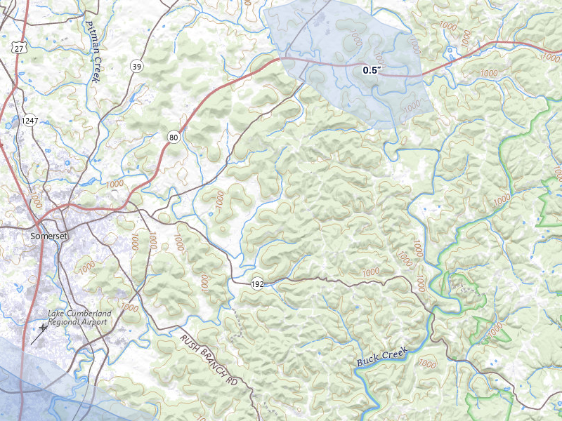 NEXRAD radar-signature map of the hail over Somerset, KY