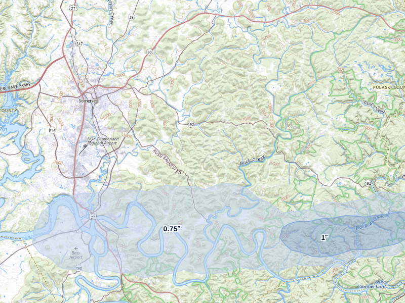 NEXRAD radar-signature map of the hail storm over Somerset, KY on Aug 12, 2026