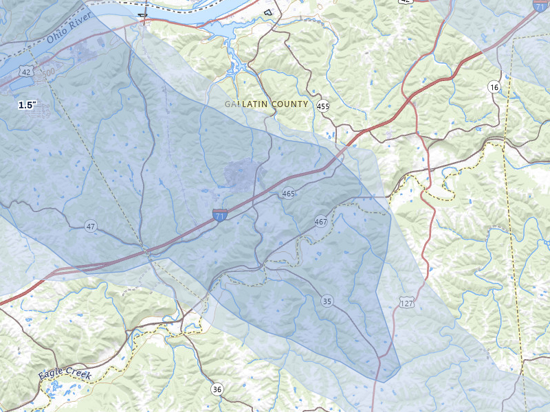 NEXRAD radar-signature map of the hail storm over Sparta, KY on Aug 11, 2026