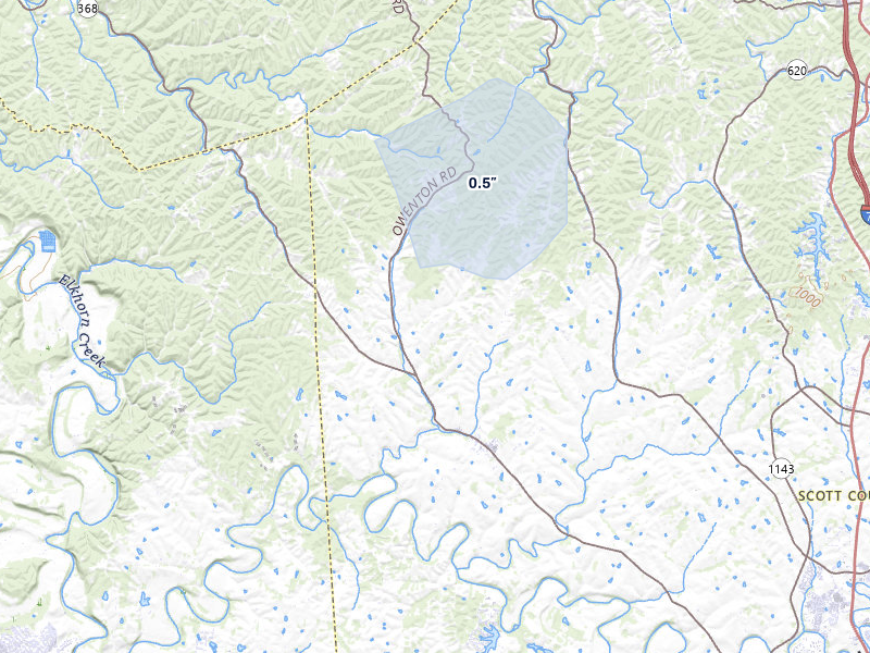 NEXRAD radar-signature map of the hail storm over Stamping Ground, KY on May 4, 2026