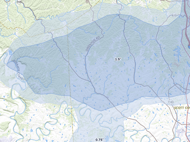 NEXRAD radar-signature map of the hail storm over Stamping Ground, KY on May 16, 2026