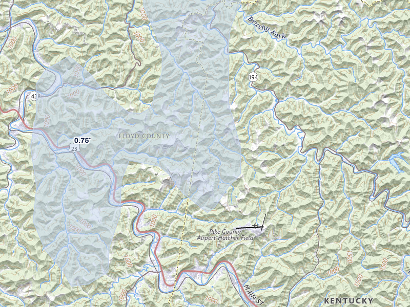 NEXRAD radar-signature map of the hail storm over Stanville, KY on Jul 28, 2026
