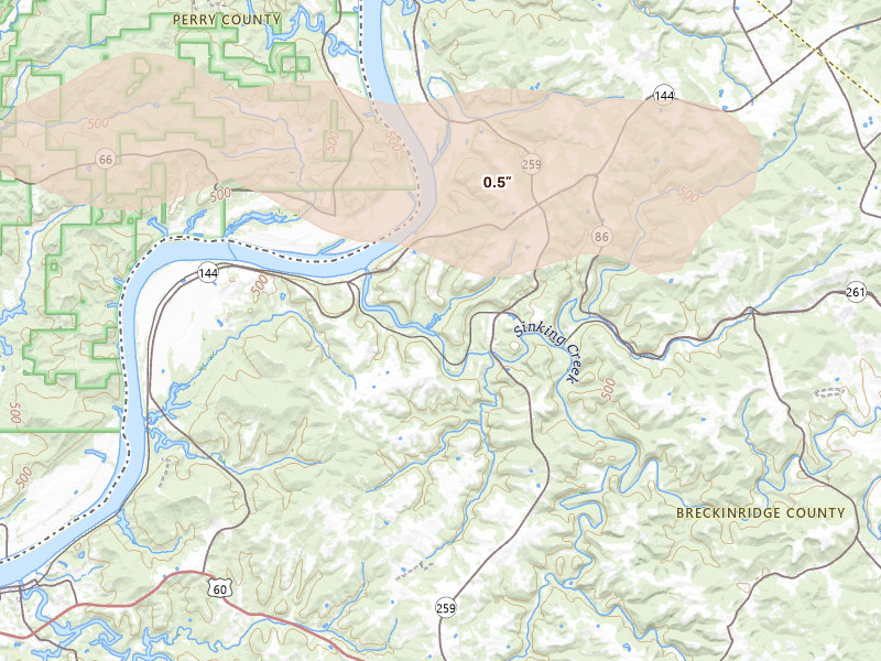 Radar-estimated hail-size map of the storm over Stephensport, KY