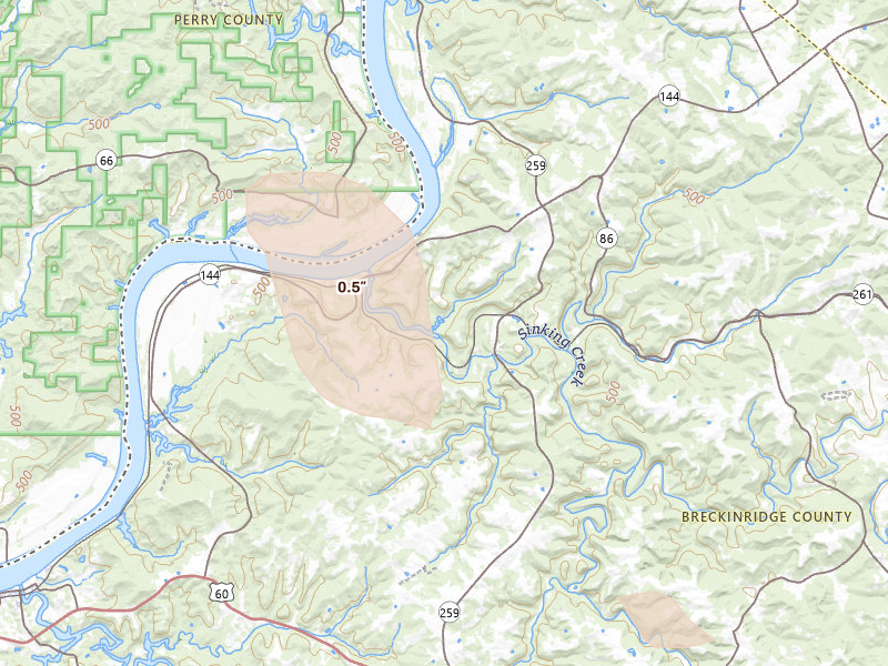 Radar-estimated hail-size map of the storm over Stephensport, KY