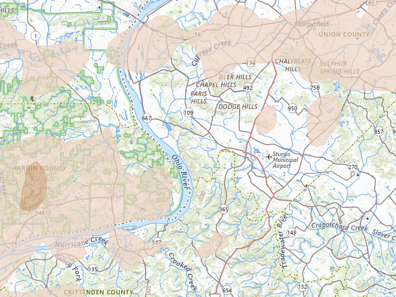Radar-estimated hail-size map of the storm over Sturgis, KY on Apr 27, 2026