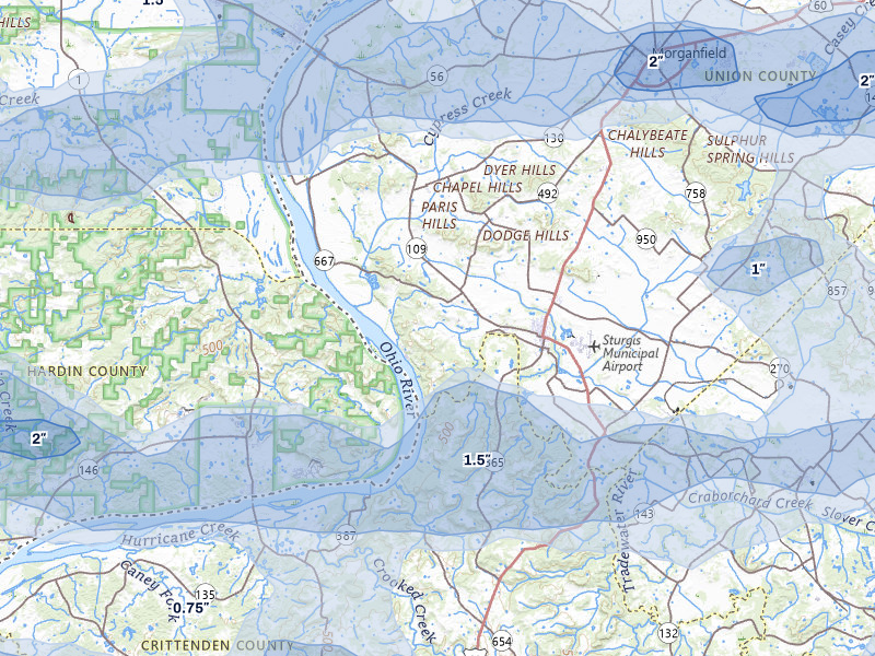 NEXRAD radar-signature map of the hail over Sturgis, KY