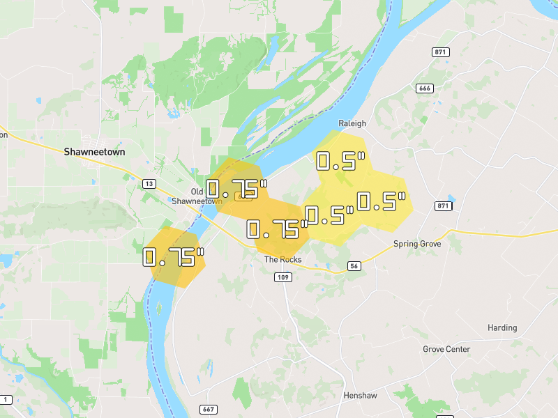 Hail map of Sturgis, KY on Jun 27, 2026, hail up to 0.75"