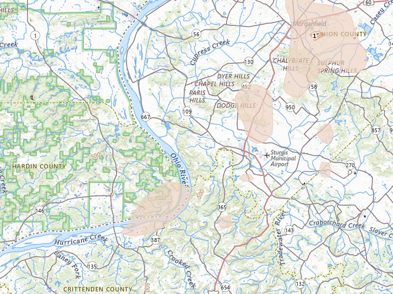 Radar-estimated hail-size map of the storm over Sturgis, KY on Jul 4, 2026