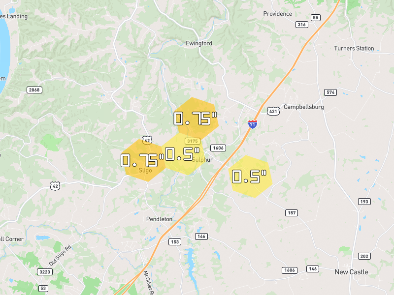 Hail map of Sulphur, KY on Jul 28, 2026, hail up to 0.75"