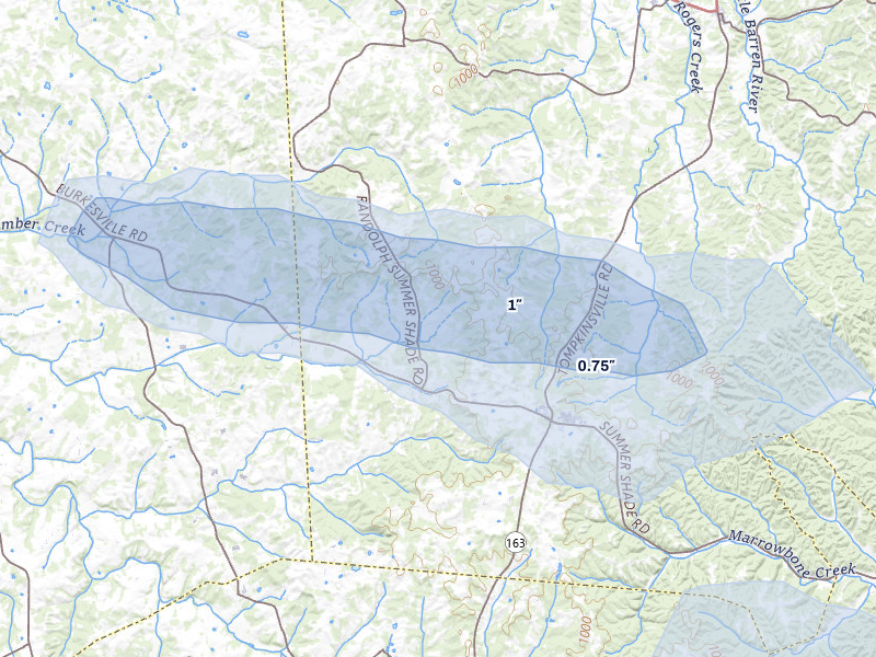 NEXRAD radar-signature map of the hail storm over Summer Shade, KY on Jul 10, 2026