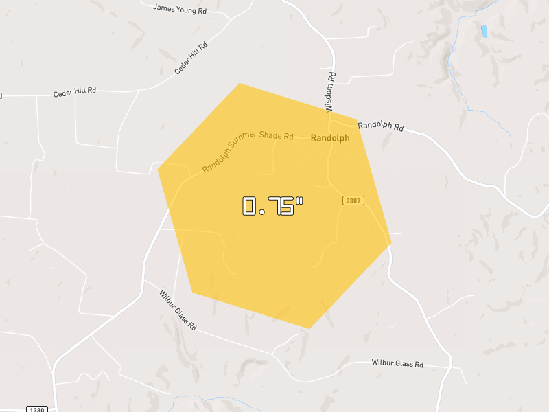 Hail map of Summer Shade, KY on Jul 10, 2026, hail up to 0.75"