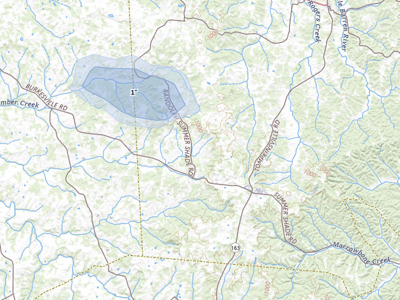 NEXRAD radar-signature map of the hail storm over Summer Shade, KY on Aug 11, 2026