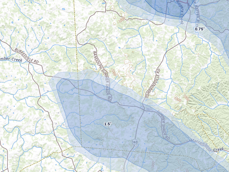 NEXRAD radar-signature map of the hail storm over Summer Shade, KY on Aug 22, 2026
