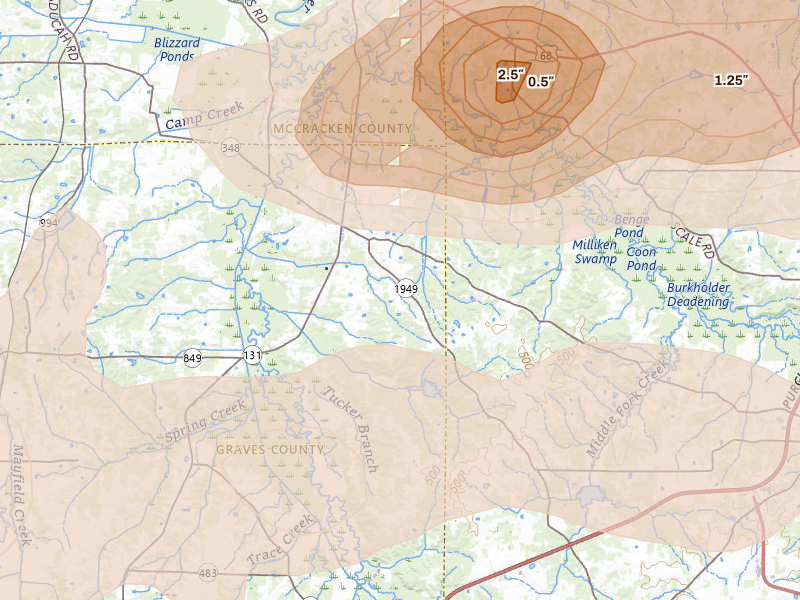 Radar-estimated hail-size map of the storm over Symsonia, KY
