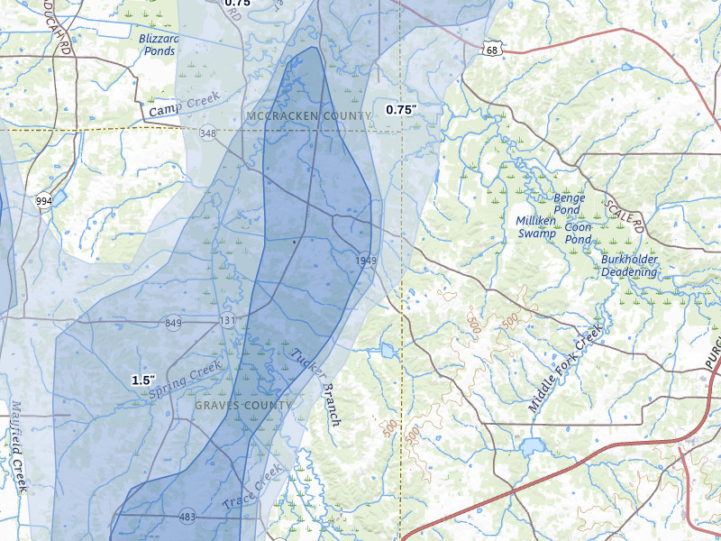 NEXRAD radar-signature map of the hail storm over Symsonia, KY on Jul 3, 2026