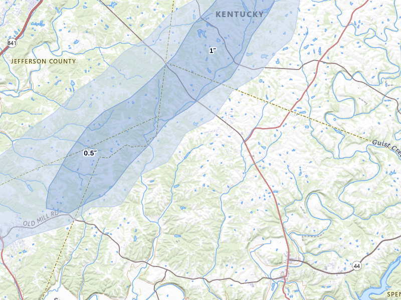 NEXRAD radar-signature map of the hail storm over Taylorsville, KY on May 16, 2026
