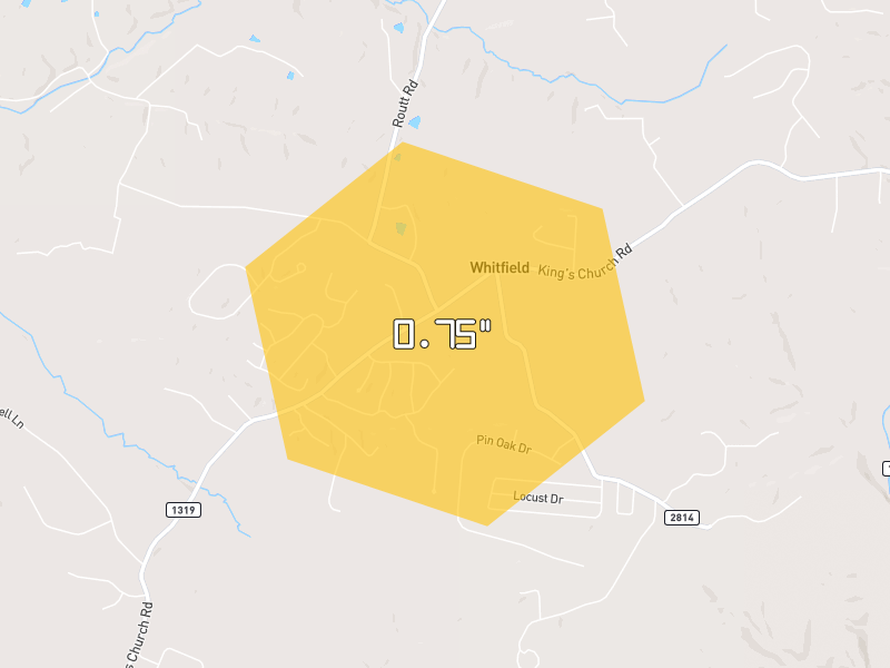 Hail map of Taylorsville, KY on Jul 21, 2026, hail up to 0.75"