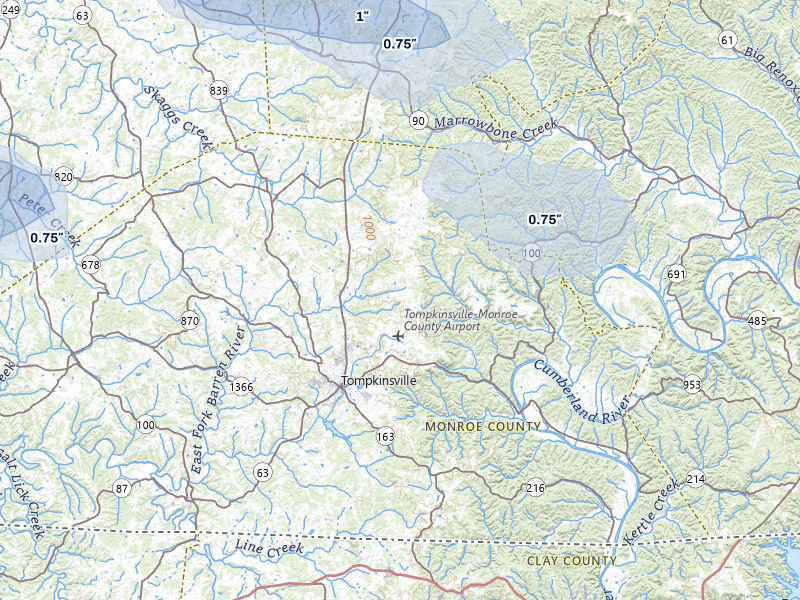 NEXRAD radar-signature map of the hail storm over Tompkinsville, KY on Jul 10, 2026