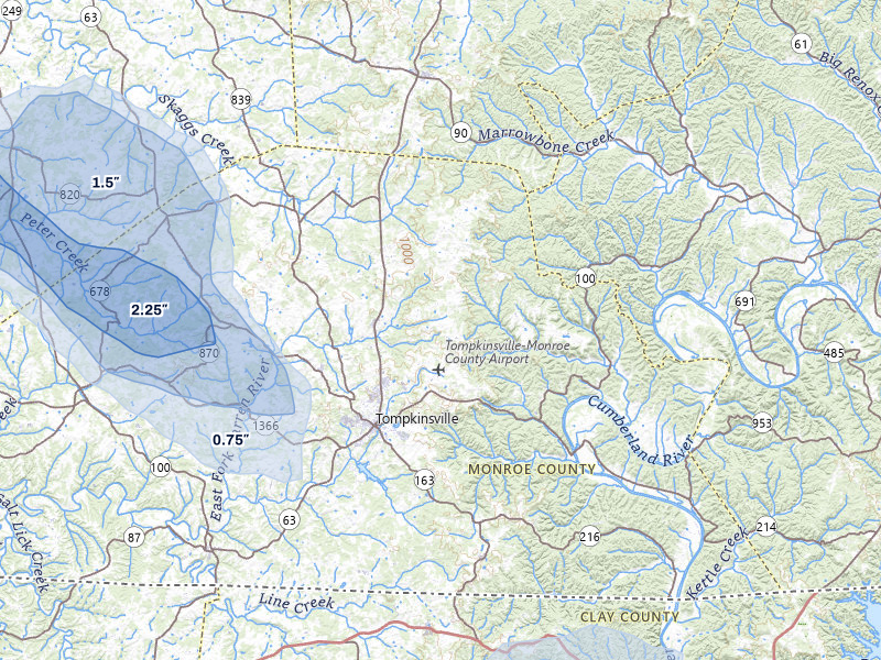 NEXRAD radar-signature map of the hail storm over Tompkinsville, KY on Jul 11, 2026