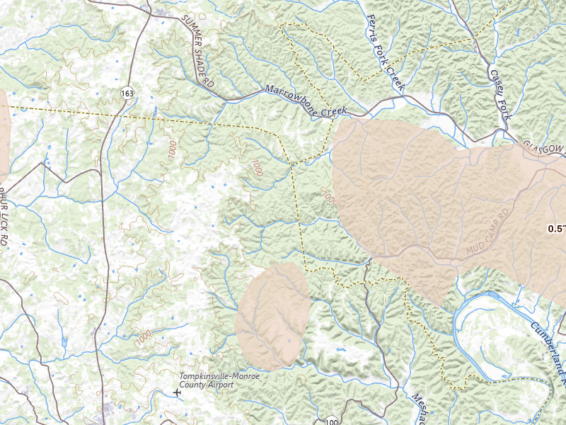 Radar-estimated hail-size map of the storm over Tompkinsville, KY on Aug 19, 2026