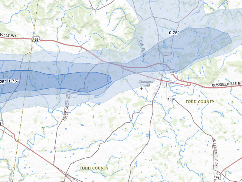 NEXRAD radar-signature map of the hail over Trenton, KY
