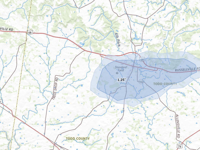 NEXRAD radar-signature map of the hail storm over Trenton, KY on Jun 9, 2026