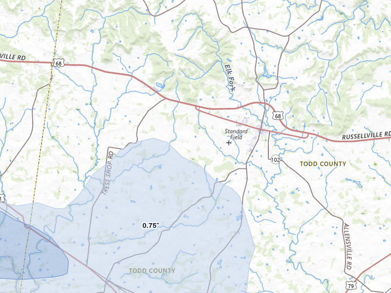 NEXRAD radar-signature map of the hail storm over Trenton, KY on Jul 3, 2026