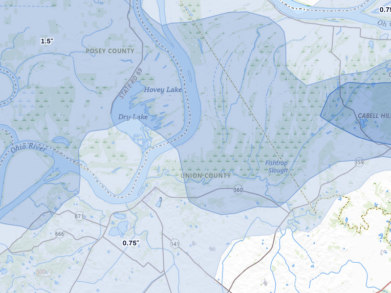 NEXRAD radar-signature map of the hail over Uniontown, KY