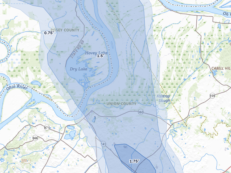 NEXRAD radar-signature map of the hail over Uniontown, KY