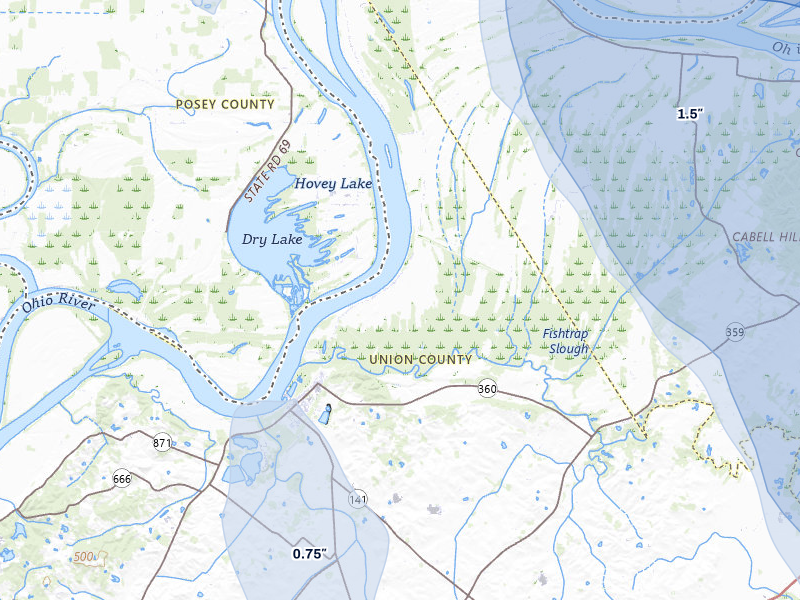 NEXRAD radar-signature map of the hail storm over Uniontown, KY on Jul 26, 2026