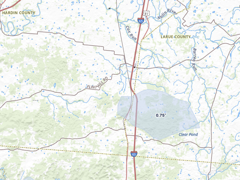 NEXRAD radar-signature map of the hail storm over Upton, KY on Apr 27, 2026