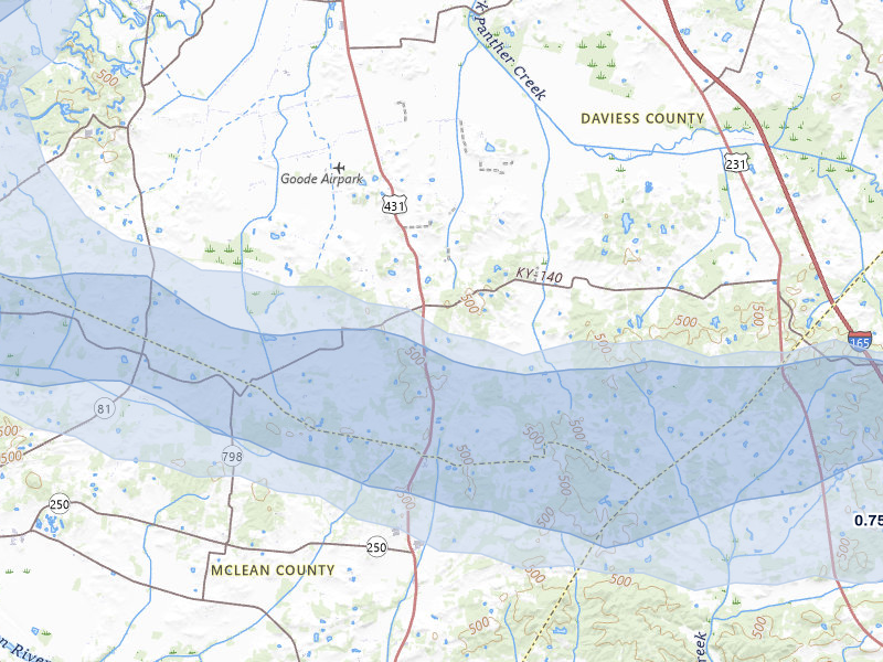 NEXRAD radar-signature map of the hail over Utica, KY
