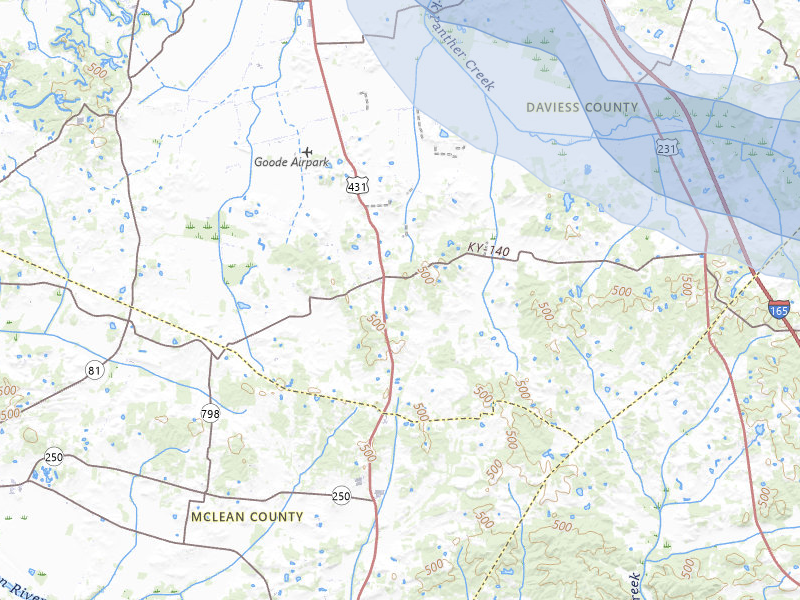 NEXRAD radar-signature map of the hail storm over Utica, KY on Jul 9, 2026
