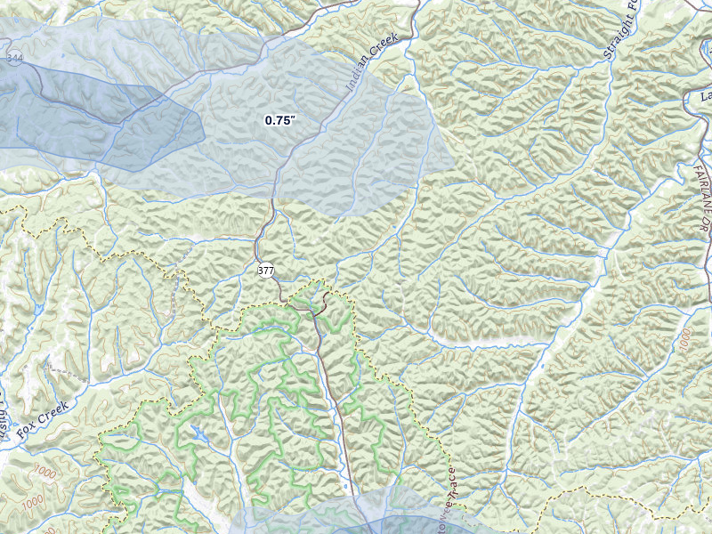 NEXRAD radar-signature map of the hail storm over Vanceburg, KY on Aug 16, 2026