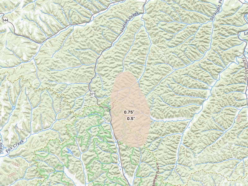Radar-estimated hail-size map of the storm over Vanceburg, KY