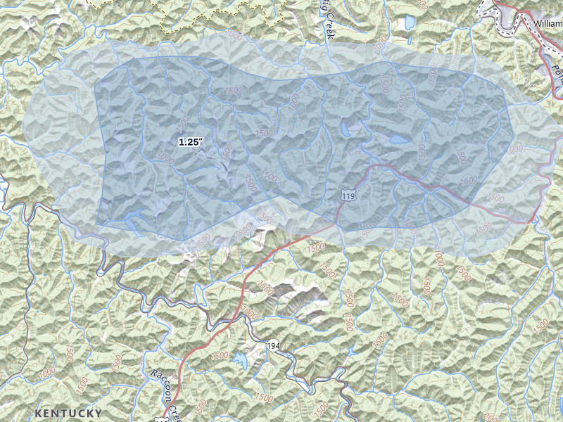 NEXRAD radar-signature map of the hail over Varney, KY