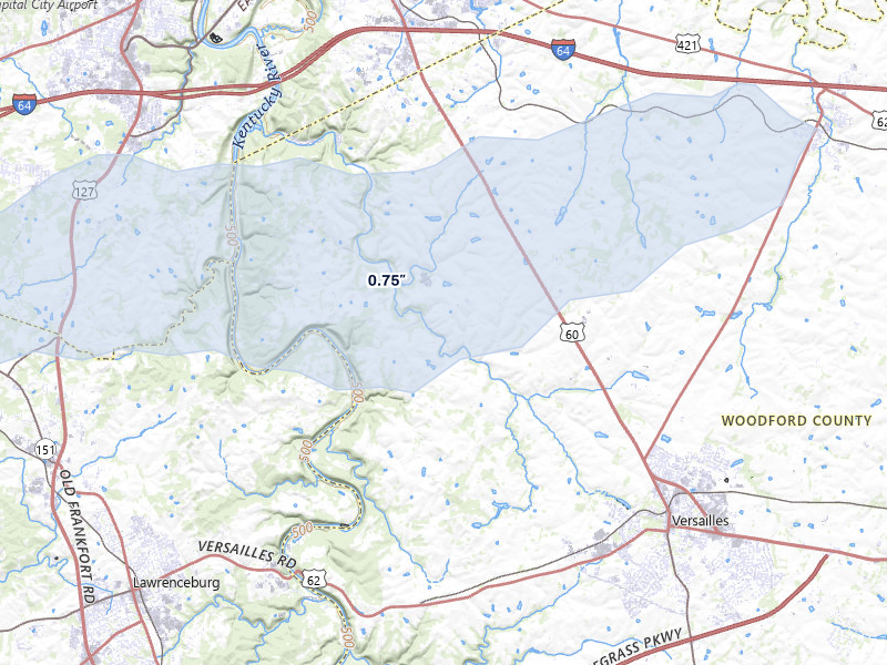 NEXRAD radar-signature map of the hail storm over Versailles, KY on Mar 4, 2026