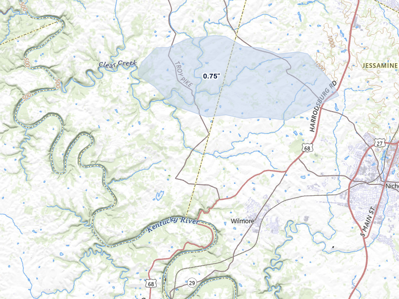 NEXRAD radar-signature map of the hail storm over Versailles, KY on May 3, 2026