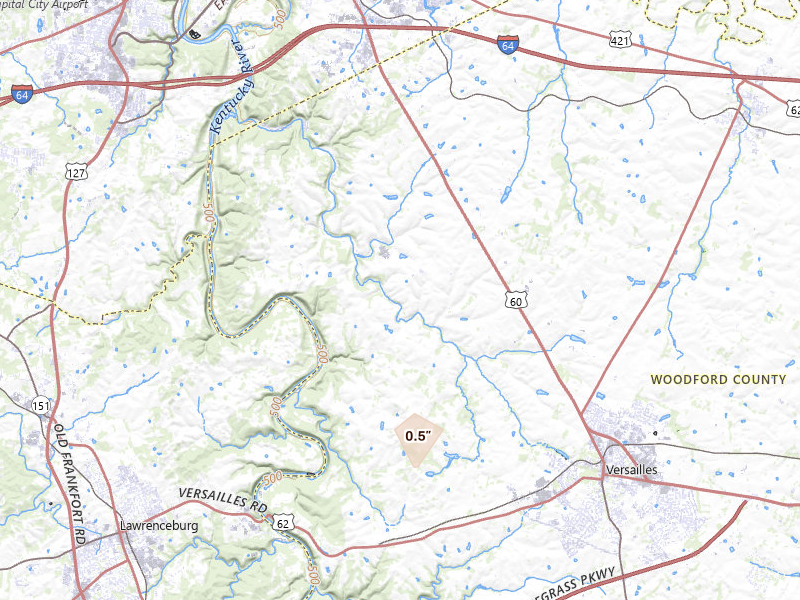 Radar-estimated hail-size map of the storm over Versailles, KY