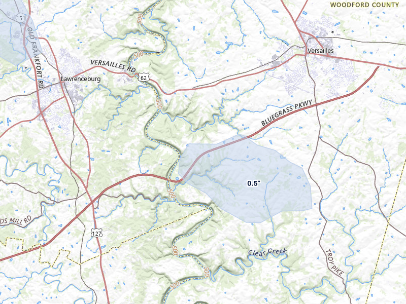 NEXRAD radar-signature map of the hail over Versailles, KY