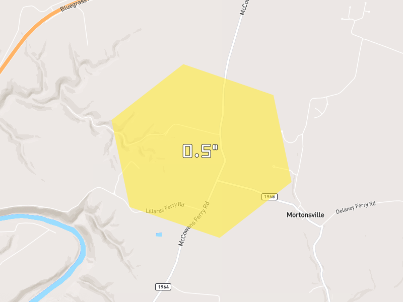 Hail map of Versailles, KY on Jul 21, 2026, hail up to 0.5"