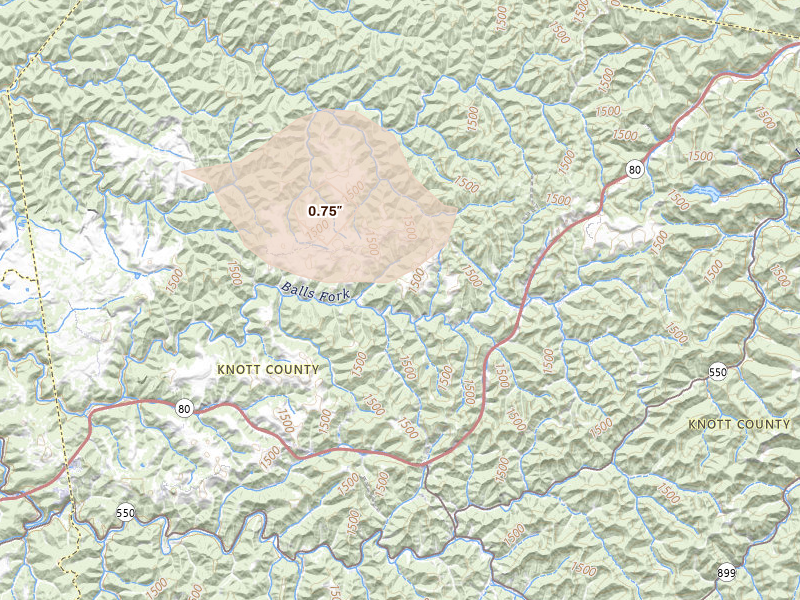 Radar-estimated hail-size map of the storm over Vest, KY on Aug 11, 2026