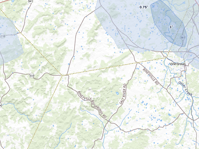 NEXRAD radar-signature map of the hail storm over Vine Grove, KY on Aug 12, 2026