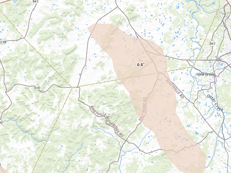 Radar-estimated hail-size map of the storm over Vine Grove, KY