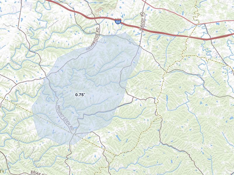 NEXRAD radar-signature map of the hail storm over Waddy, KY on Apr 1, 2026