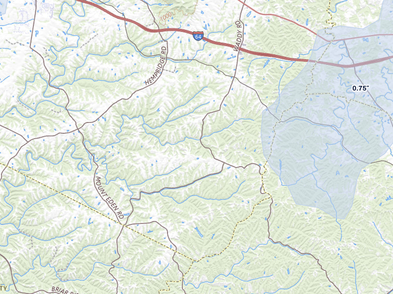 NEXRAD radar-signature map of the hail storm over Waddy, KY on Jul 27, 2026